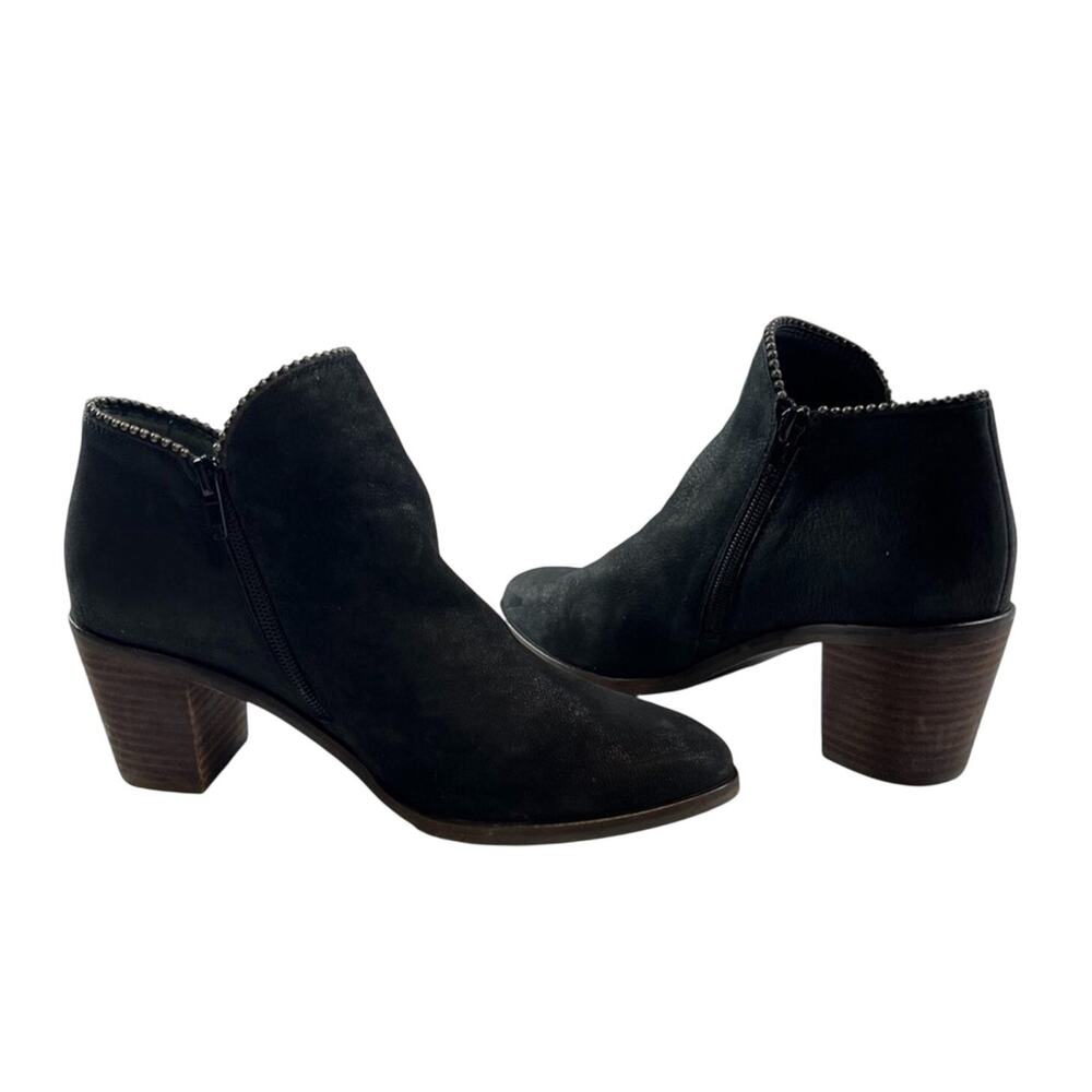 Lucky Brand Pincah2 Black Suede Leather Bootie 7.5 M Studded Block Heel Western